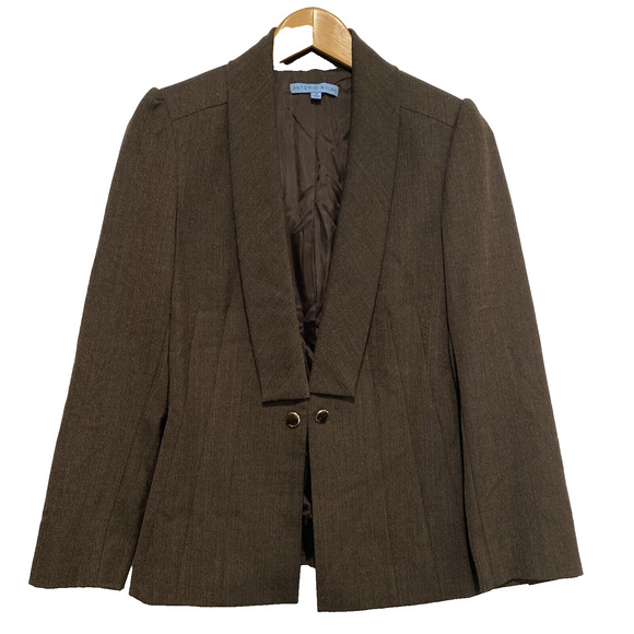 Antoni Melani Women's Brown Wool Herringbone Jeweled Button Blazer Sz 4 - Picture 2 of 9